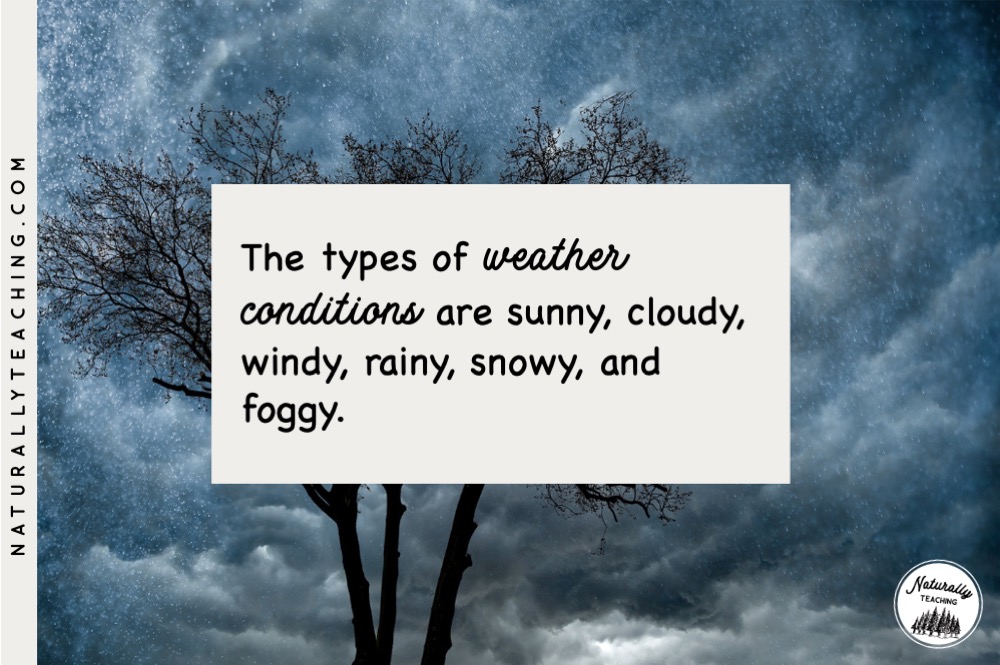 Weather conditions include sunny, cloudy, windy, rainy, snowy, and foggy