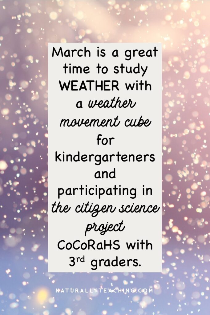 March is a great time for a study about weather since you can experience snow like in this picture, fog, rain, clouds, sun, hot temps, cold temps, and more.
